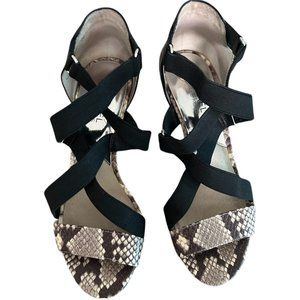 Michael Kors Women Black Snake Leather Heeled Sandals Shoes Size US7.5 EU37.5